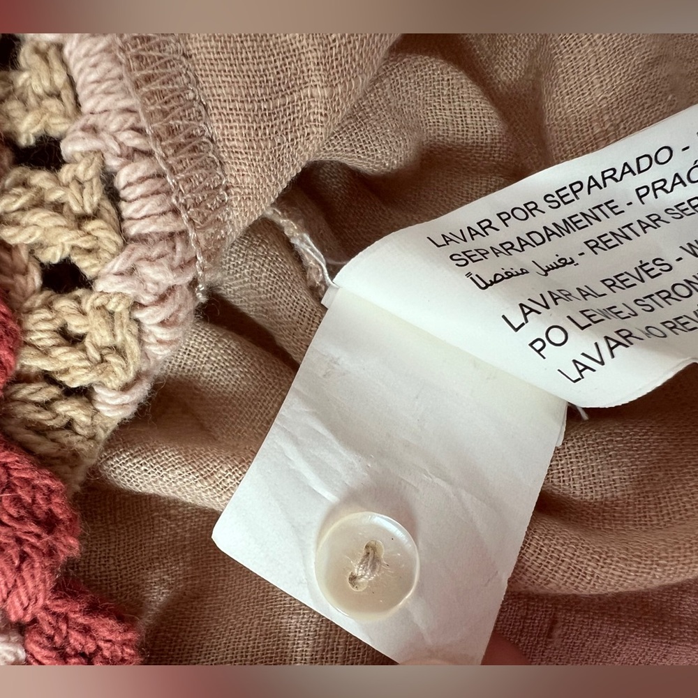 Zara Boho Bohemian Crochet Detail Top Tan Beige linen blend L - Picture 10 of 14